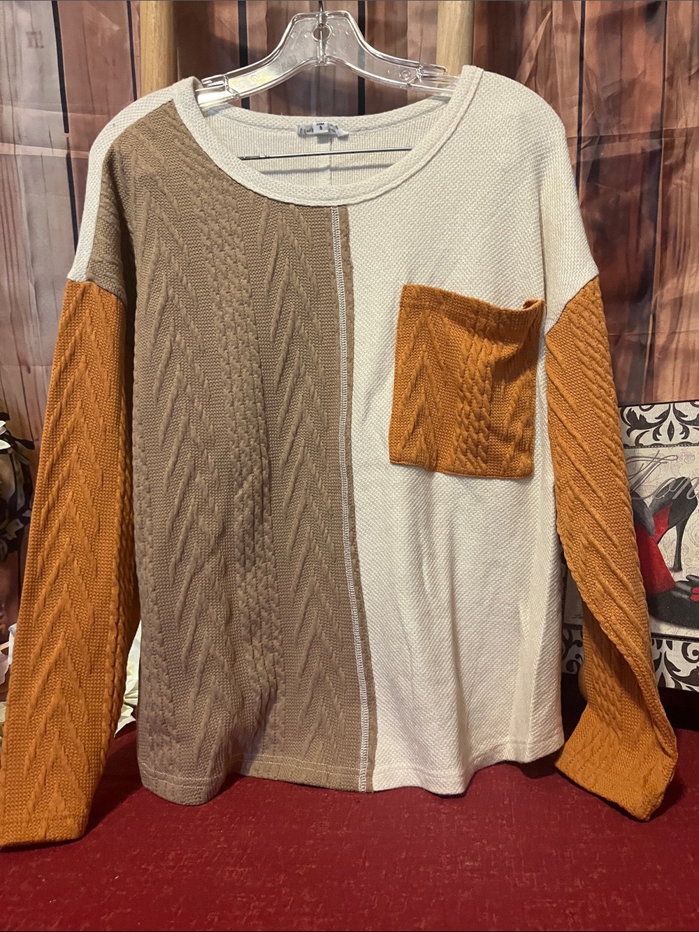 Impressions Colorblock Cable-Knit Scoop Neck Sweater - Cream, Tan & Mustard